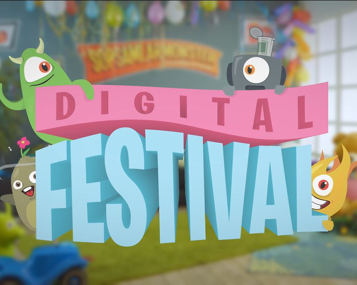 Plastis, Metallika, Kompostina och Flamman som tittar ut bakom en text "Digital festival".